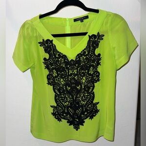 Nanette Lepore Lime Blouse with Intricate Black Lace
